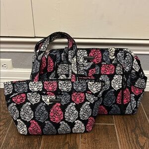 2 Set Vera Bradley Stylish Black and Pink Patterned Women's Bag Set